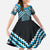 Maori Tukutuku Taniko Motifs Family Matching Off Shoulder Maxi Dress and Hawaiian Shirt Turquoise Poutama Mix Kowhaiwhai