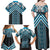 Maori Tukutuku Taniko Motifs Family Matching Off Shoulder Maxi Dress and Hawaiian Shirt Turquoise Poutama Mix Kowhaiwhai