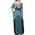 Maori Tukutuku Taniko Motifs Family Matching Off Shoulder Maxi Dress and Hawaiian Shirt Turquoise Poutama Mix Kowhaiwhai