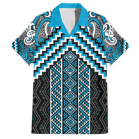 Maori Tukutuku Taniko Motifs Family Matching Tank Maxi Dress and Hawaiian Shirt Turquoise Poutama Mix Kowhaiwhai