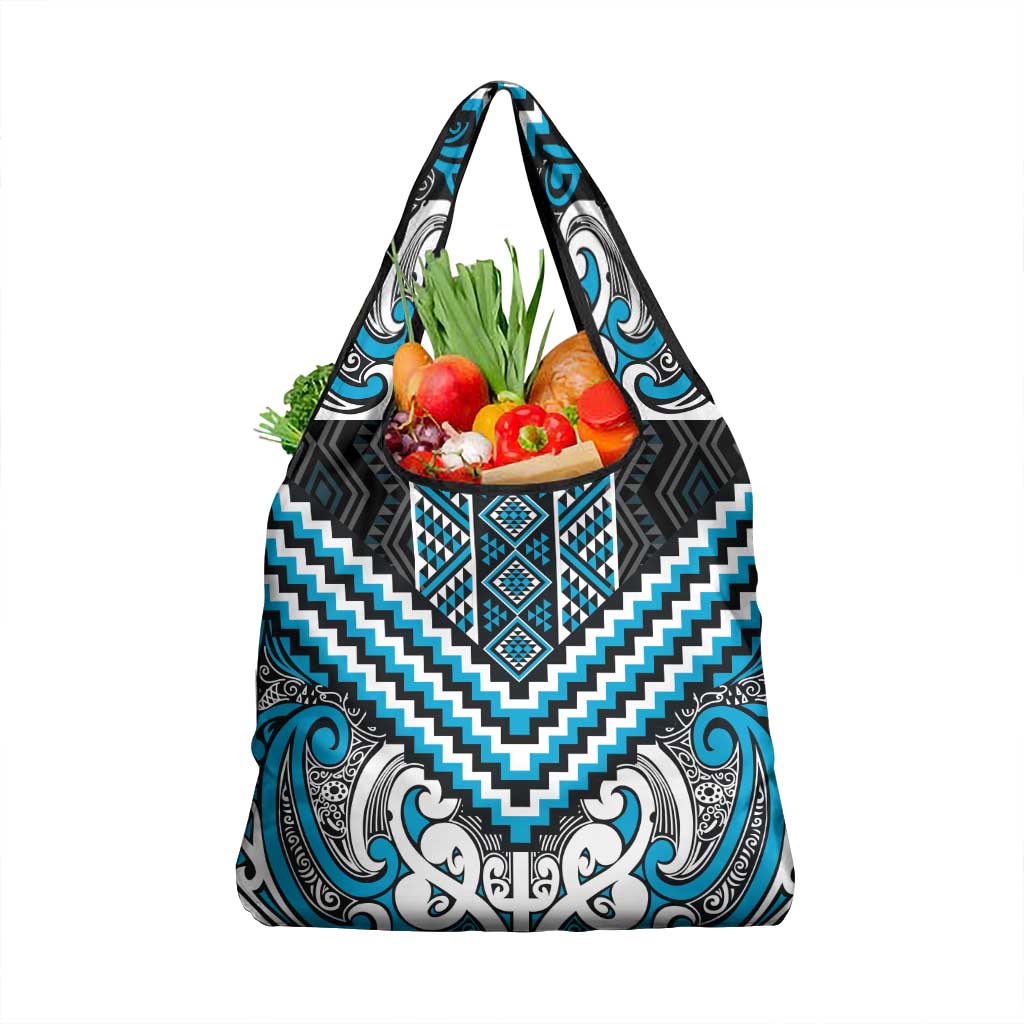 Maori Tukutuku Taniko Motifs Grocery Bag Turquoise Poutama Mix Kowhaiwhai LT7 1-pack One Size Turquoise - Polynesian Pride