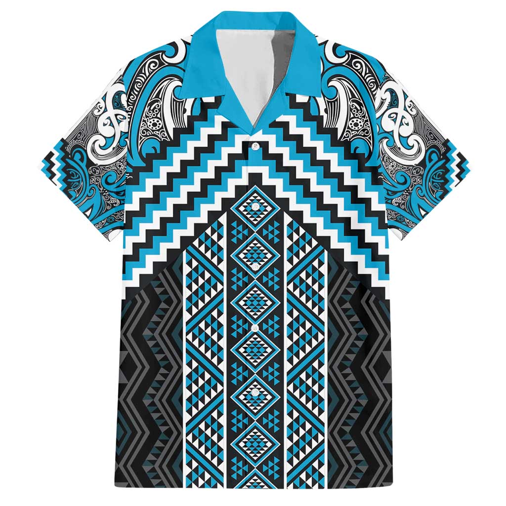 Maori Tukutuku Taniko Motifs Hawaiian Shirt Turquoise Poutama Mix Kowhaiwhai LT7 Turquoise - Polynesian Pride