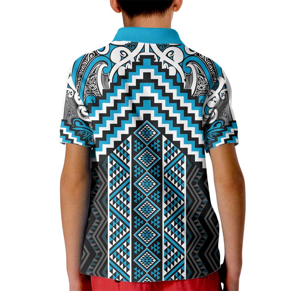 Maori Tukutuku Taniko Motifs Kid Polo Shirt Turquoise Poutama Mix Kowhaiwhai