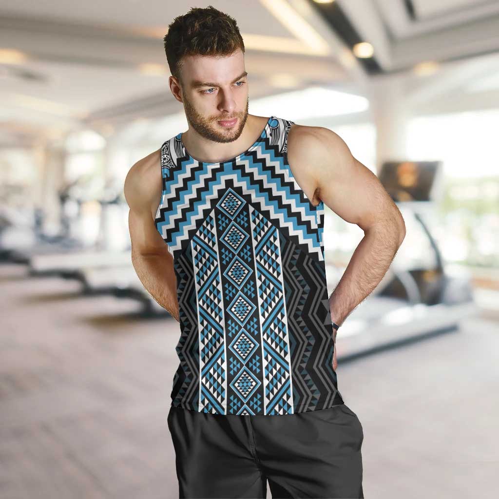 Maori Tukutuku Taniko Motifs Men Tank Top Turquoise Poutama Mix Kowhaiwhai LT7 Turquoise - Polynesian Pride