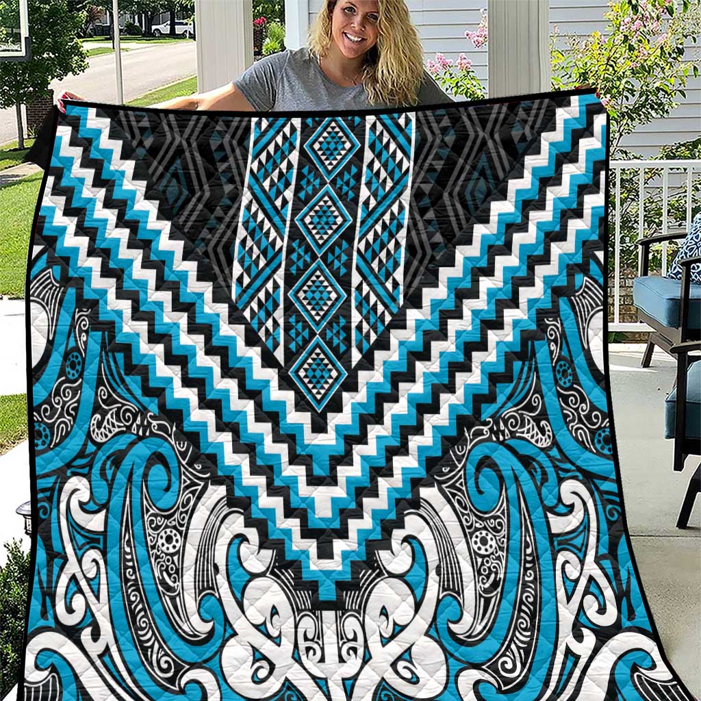 Maori Tukutuku Taniko Motifs Quilt Turquoise Poutama Mix Kowhaiwhai