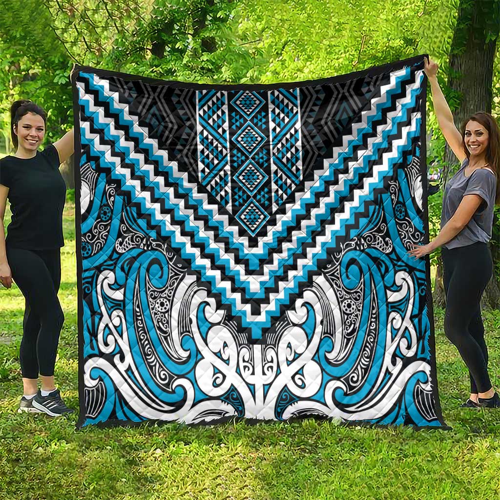 Maori Tukutuku Taniko Motifs Quilt Turquoise Poutama Mix Kowhaiwhai