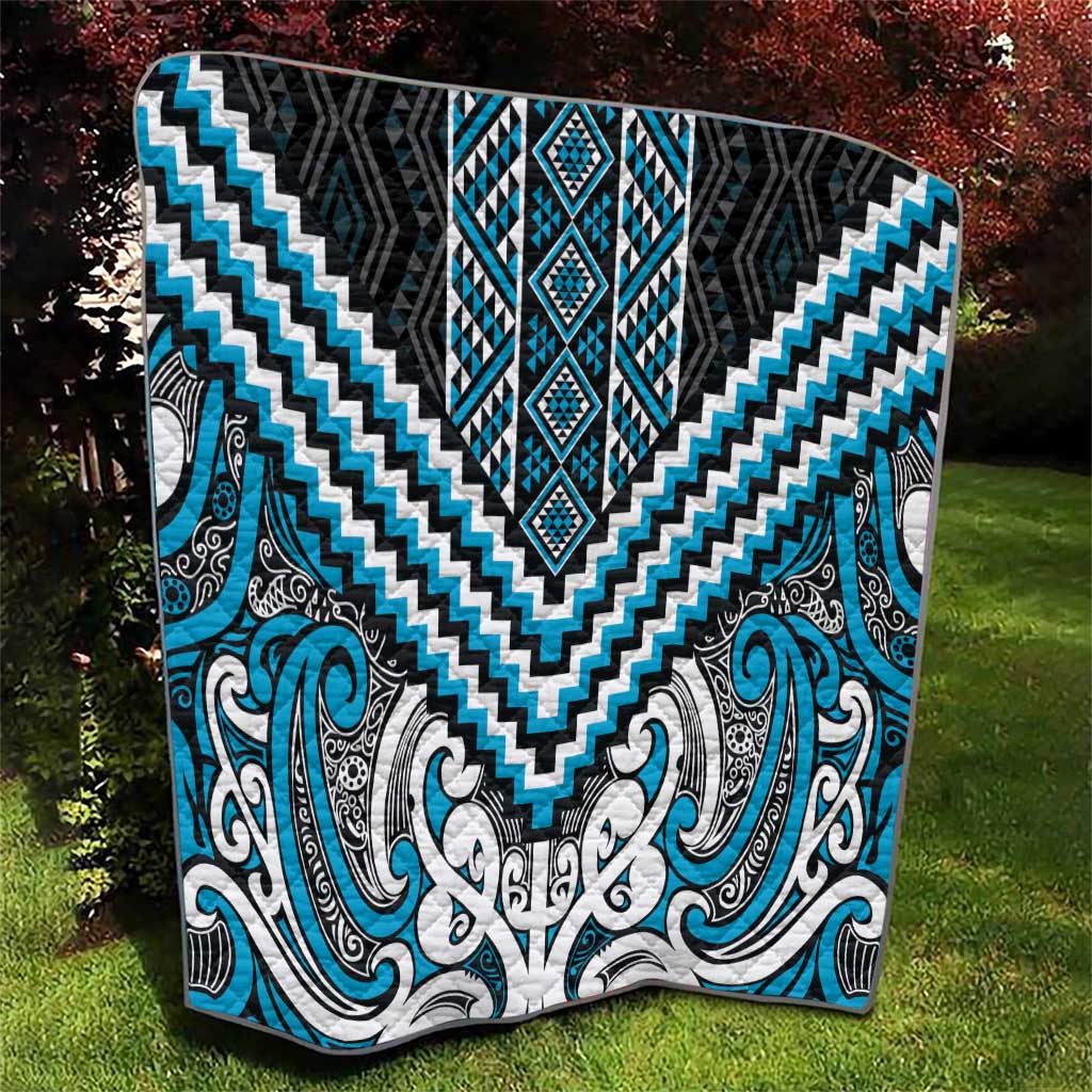 Maori Tukutuku Taniko Motifs Quilt Turquoise Poutama Mix Kowhaiwhai