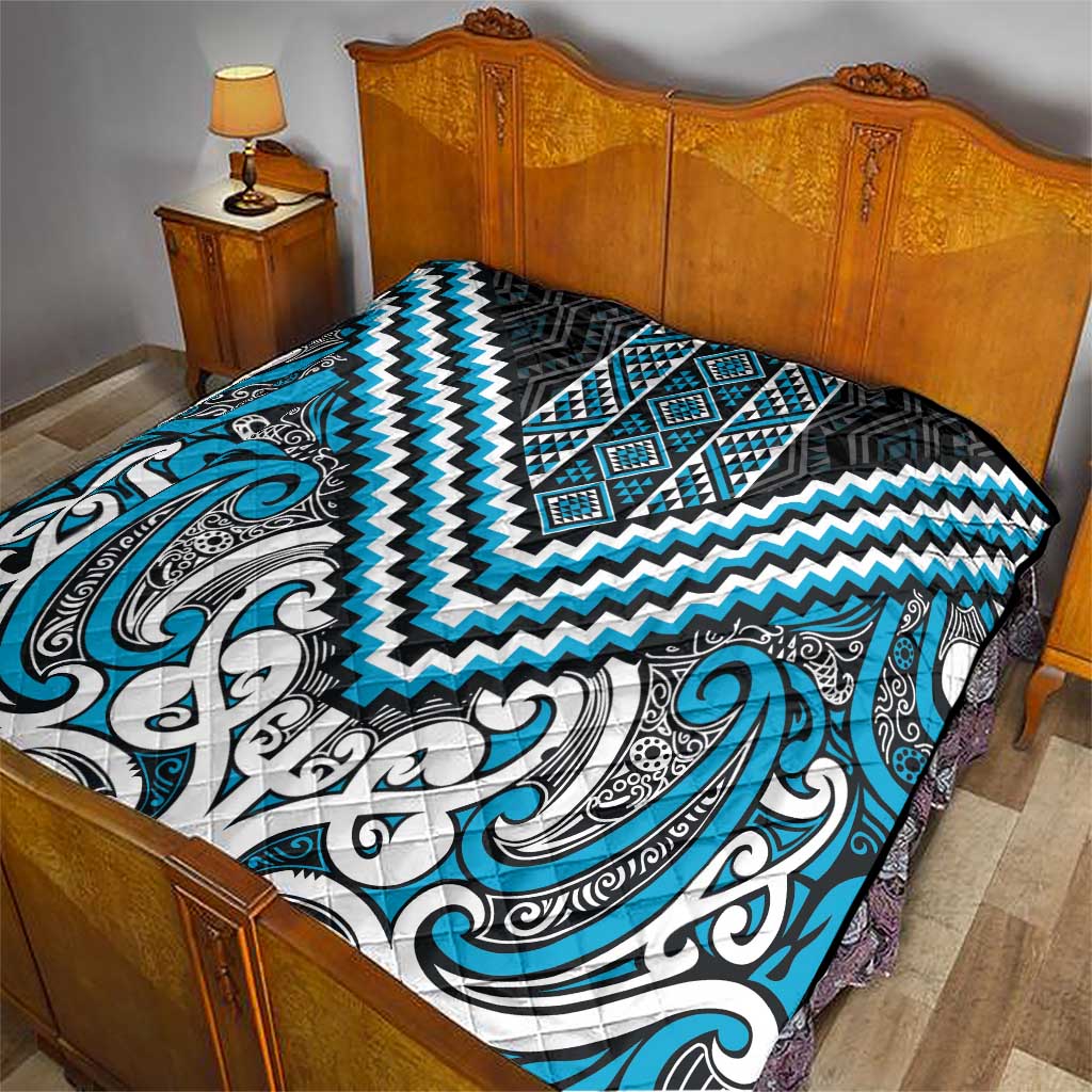 Maori Tukutuku Taniko Motifs Quilt Turquoise Poutama Mix Kowhaiwhai
