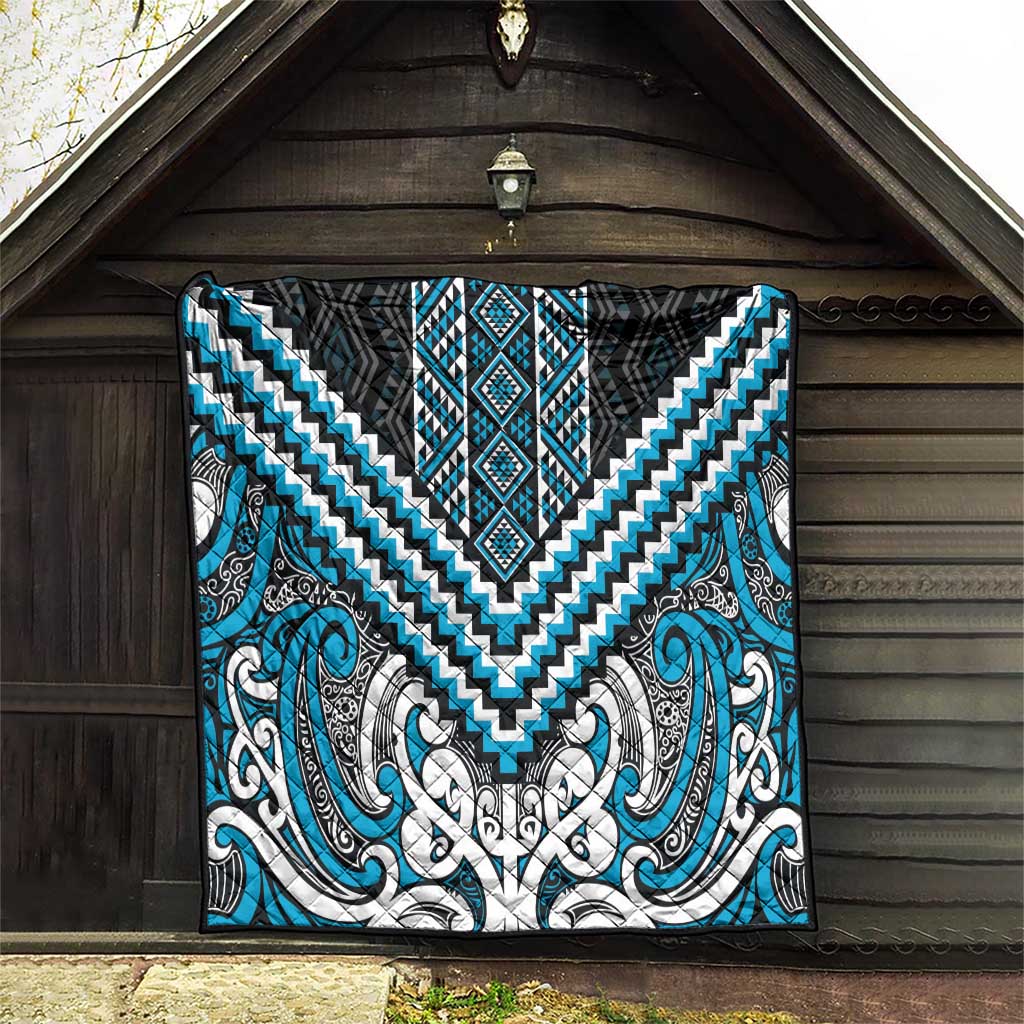 Maori Tukutuku Taniko Motifs Quilt Turquoise Poutama Mix Kowhaiwhai
