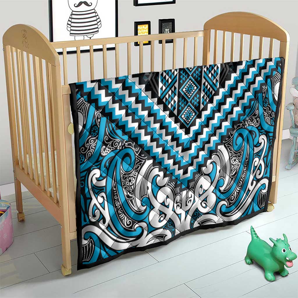 Maori Tukutuku Taniko Motifs Quilt Turquoise Poutama Mix Kowhaiwhai