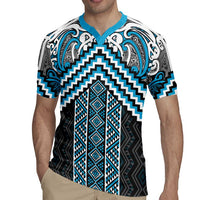 Maori Tukutuku Taniko Motifs Rugby Jersey Turquoise Poutama Mix Kowhaiwhai