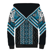 Maori Tukutuku Taniko Motifs Sherpa Hoodie Turquoise Poutama Mix Kowhaiwhai