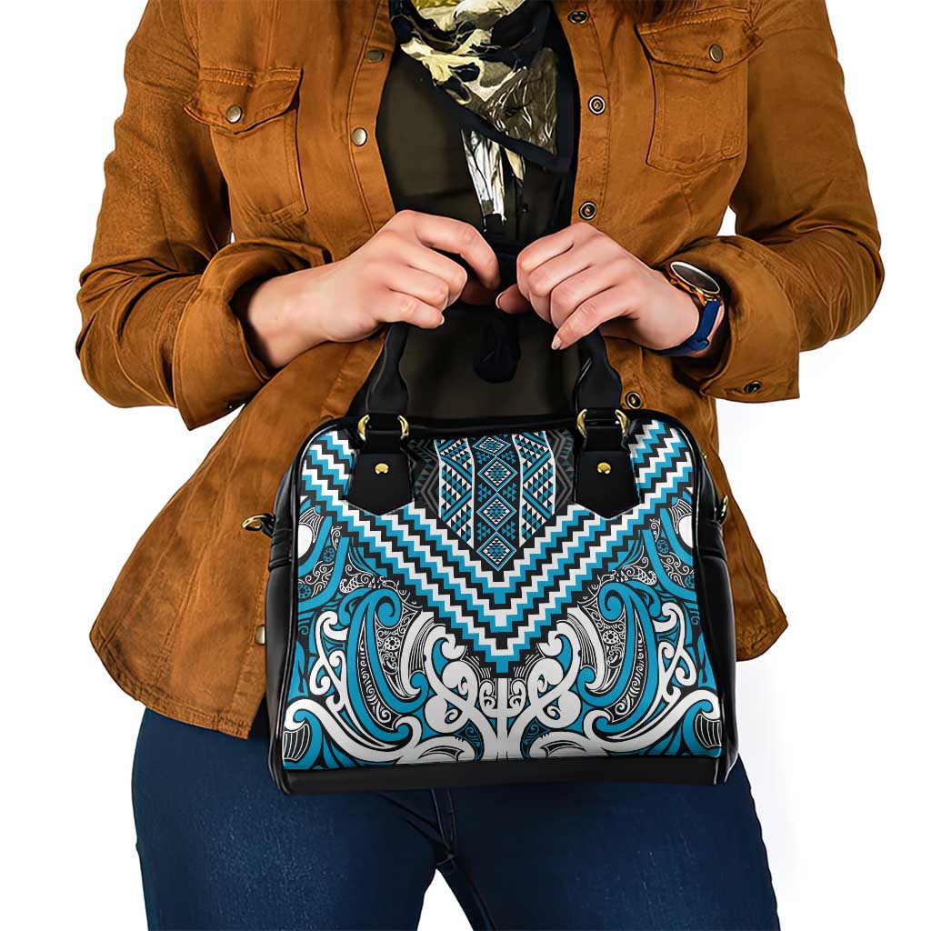 Maori Tukutuku Taniko Motifs Shoulder Handbag Turquoise Poutama Mix Kowhaiwhai