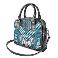 Maori Tukutuku Taniko Motifs Shoulder Handbag Turquoise Poutama Mix Kowhaiwhai