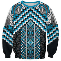 Maori Tukutuku Taniko Motifs Sweatshirt Turquoise Poutama Mix Kowhaiwhai LT7 Unisex Turquoise - Polynesian Pride