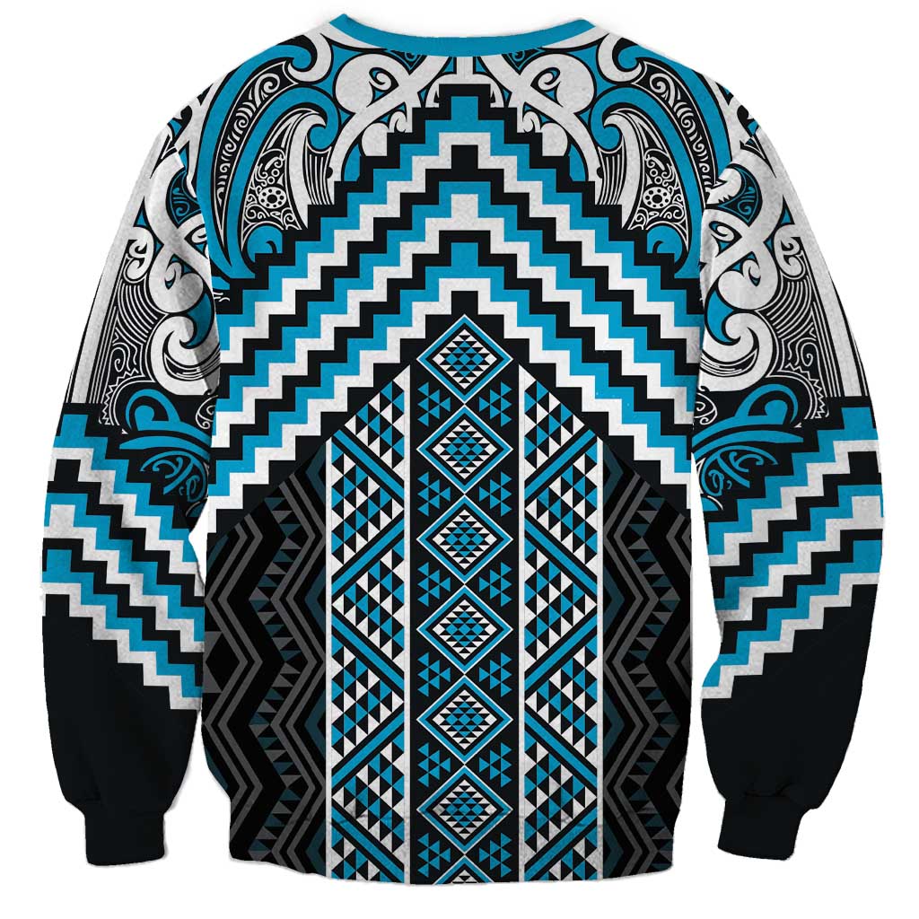 Maori Tukutuku Taniko Motifs Sweatshirt Turquoise Poutama Mix Kowhaiwhai LT7 - Polynesian Pride