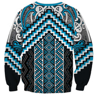 Maori Tukutuku Taniko Motifs Sweatshirt Turquoise Poutama Mix Kowhaiwhai LT7 - Polynesian Pride