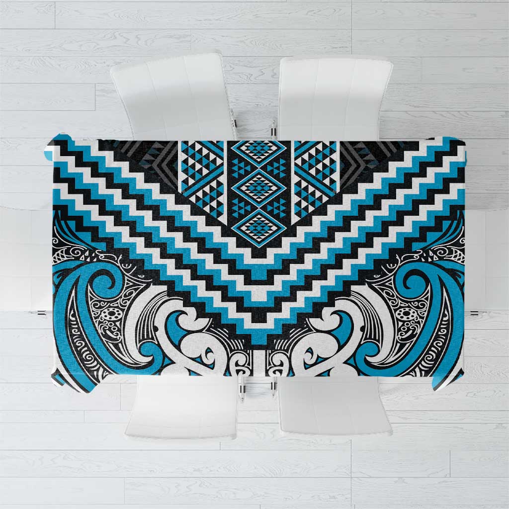 Maori Tukutuku Taniko Motifs Tablecloth Turquoise Poutama Mix Kowhaiwhai LT7 Turquoise - Polynesian Pride