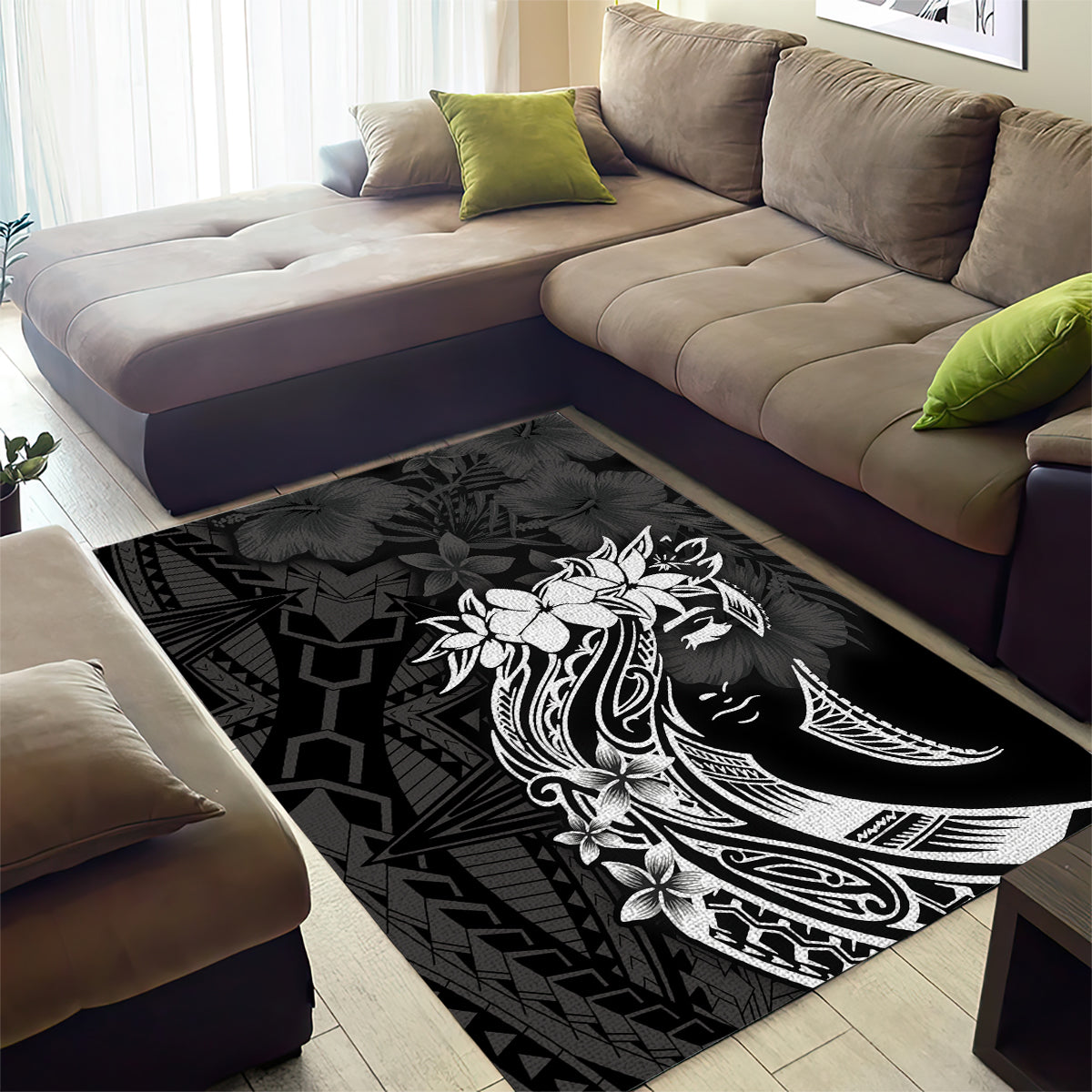 Polynesian Women's Day Area Rug Plumeria Passion - Black LT7 - Polynesian Pride