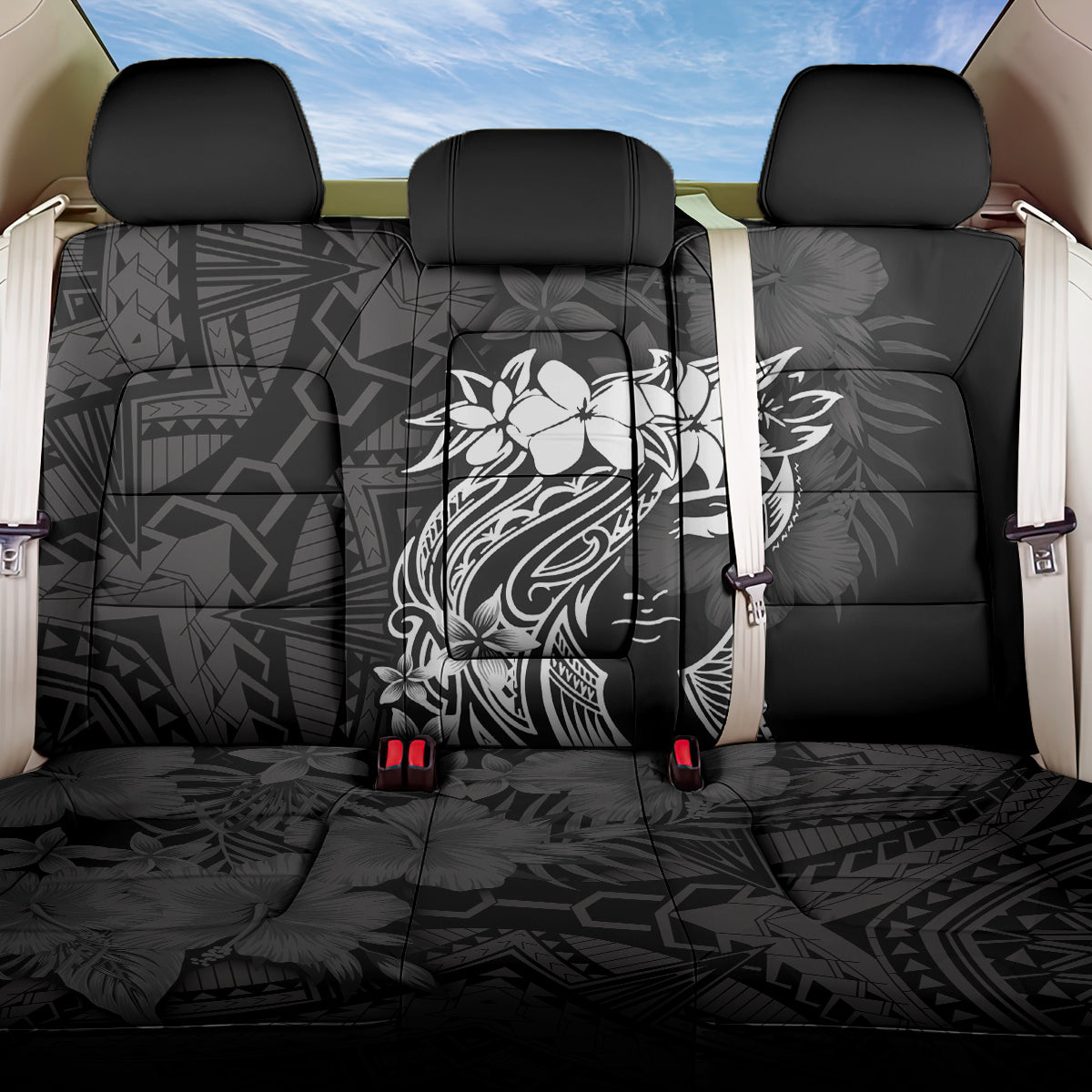 Polynesian Women's Day Back Car Seat Cover Plumeria Passion - Black LT7