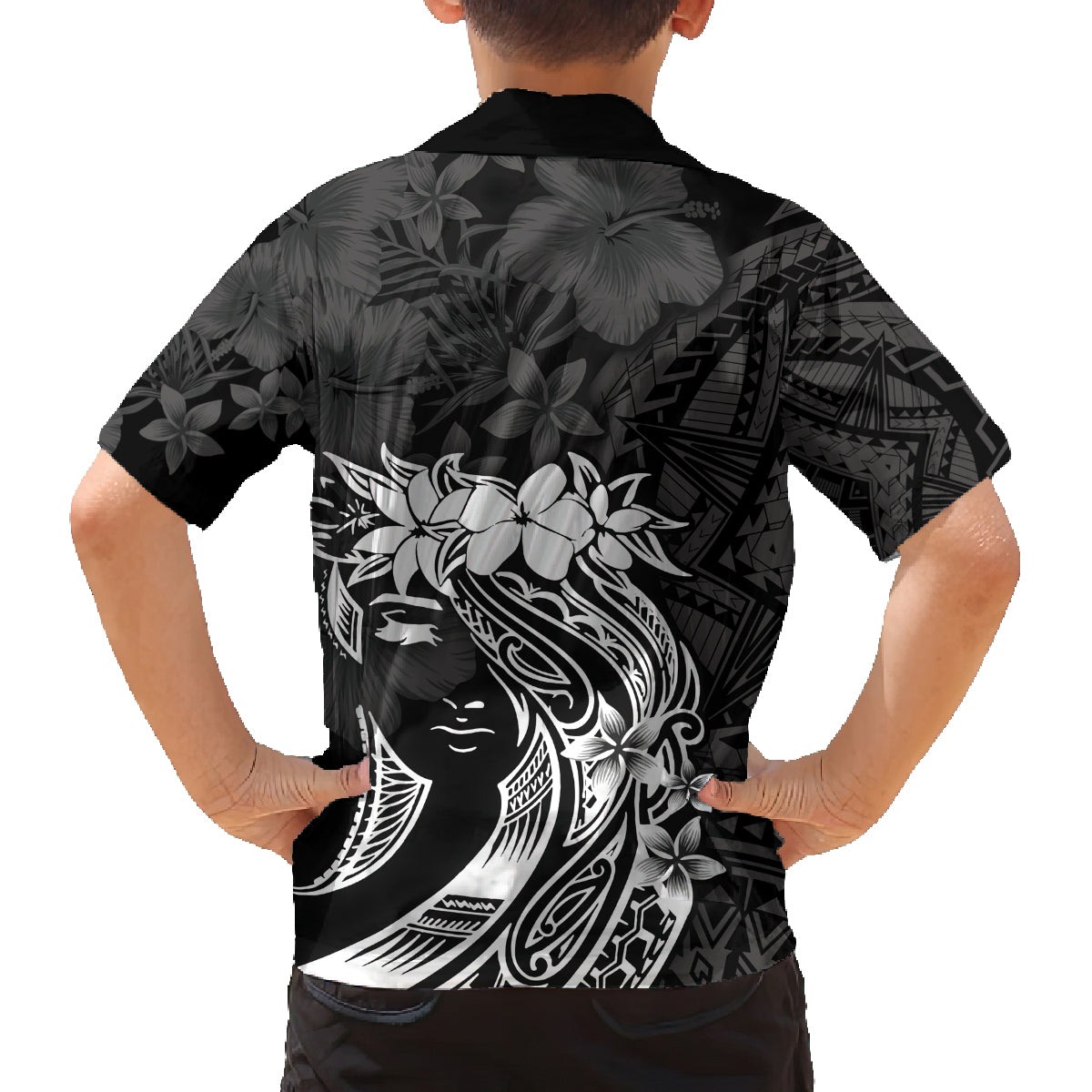 Polynesian Women's Day Family Matching Off Shoulder Long Sleeve Dress and Hawaiian Shirt Plumeria Passion - Black LT7 - Polynesian Pride
