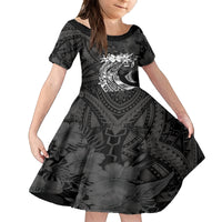 Polynesian Women's Day Family Matching Tank Maxi Dress and Hawaiian Shirt Plumeria Passion - Black LT7 Daughter's Dress Black - Polynesian Pride