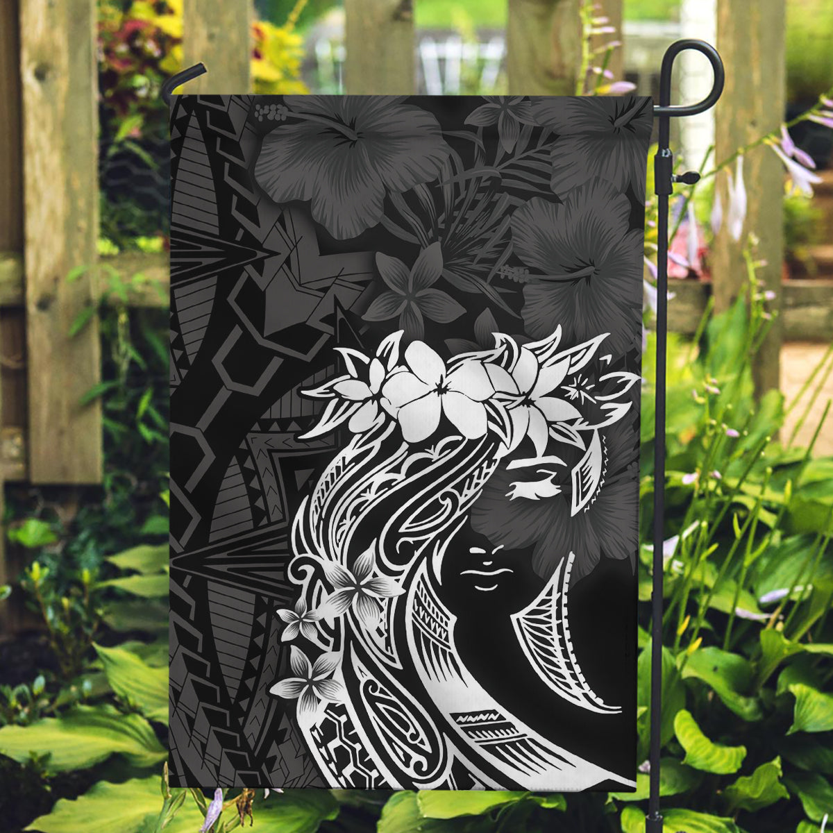 Polynesian Women's Day Garden Flag Plumeria Passion - Black LT7 Garden Flag Black - Polynesian Pride