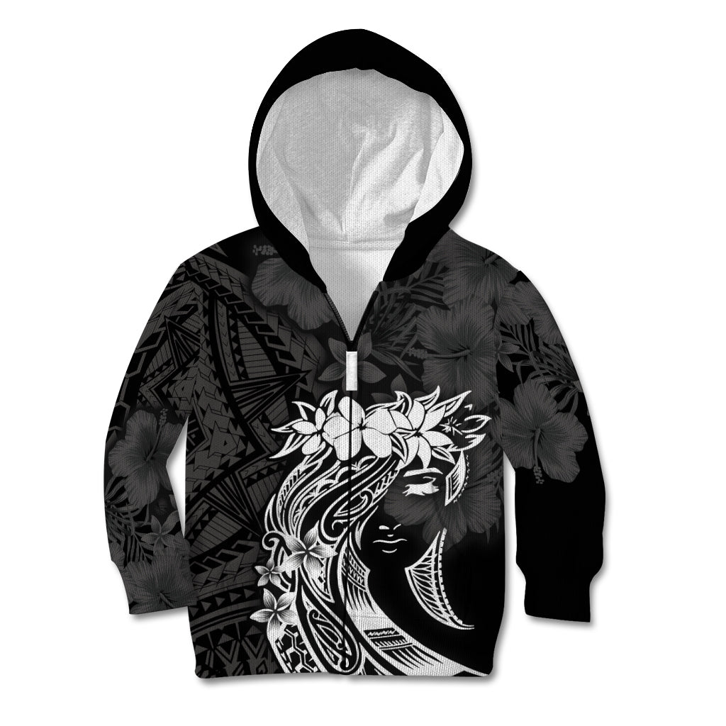 Polynesian Women's Day Kid Hoodie Plumeria Passion - Black LT7 Zip Hoodie Black - Polynesian Pride