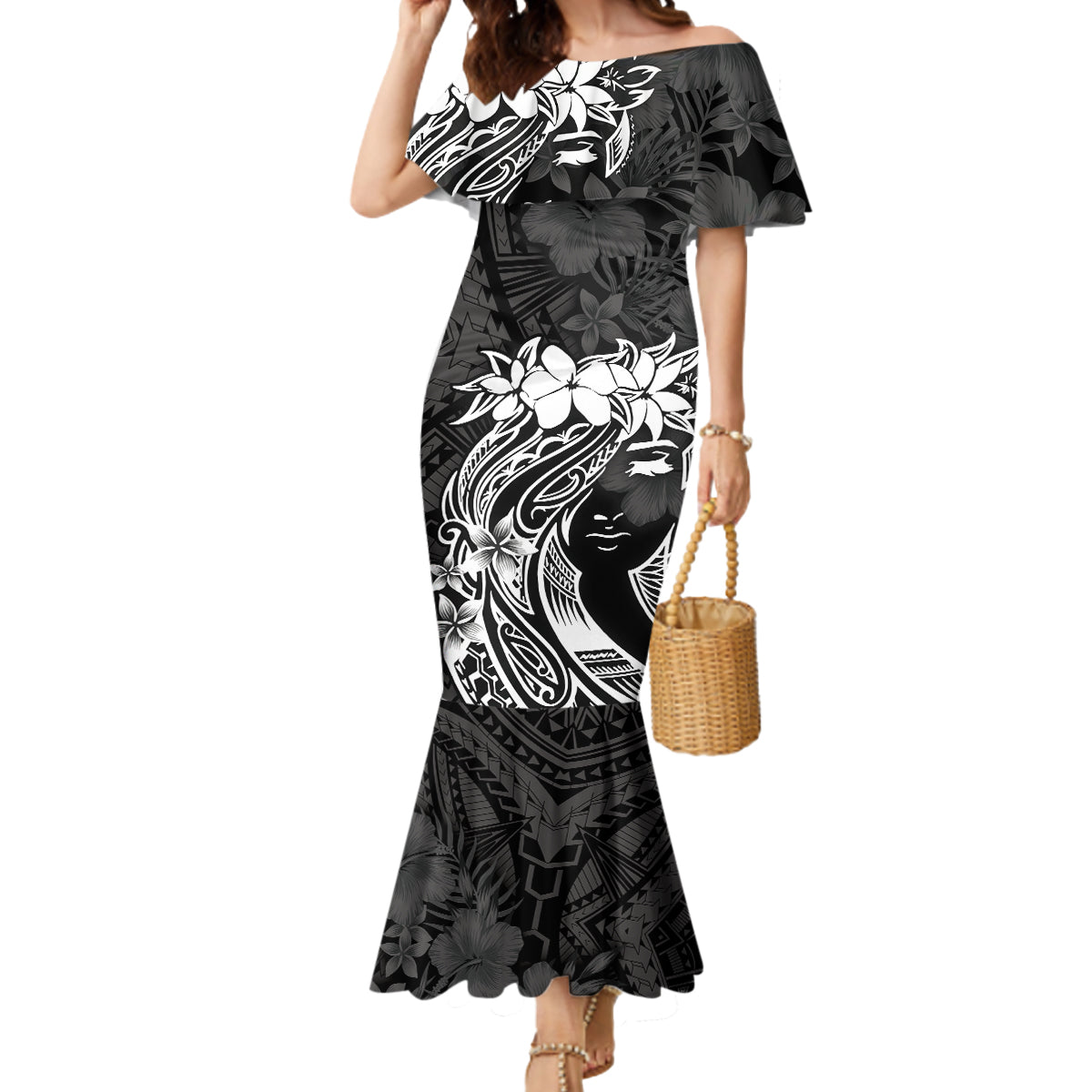 Polynesian Women's Day Mermaid Dress Plumeria Passion - Black LT7 Women Black - Polynesian Pride