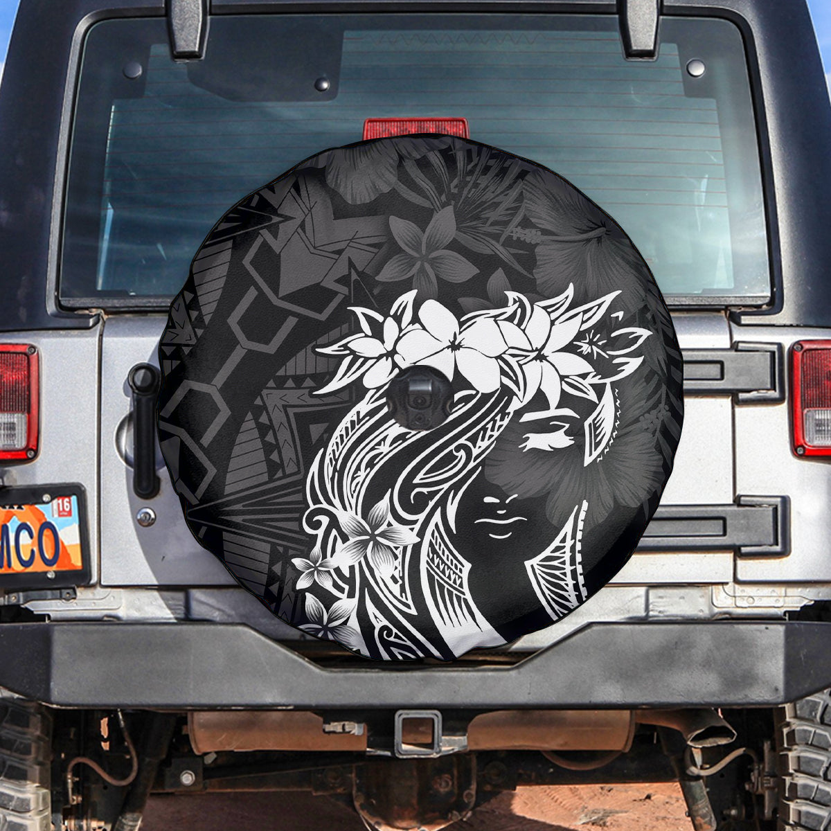 Polynesian Women's Day Spare Tire Cover Plumeria Passion - Black LT7 Black - Polynesian Pride