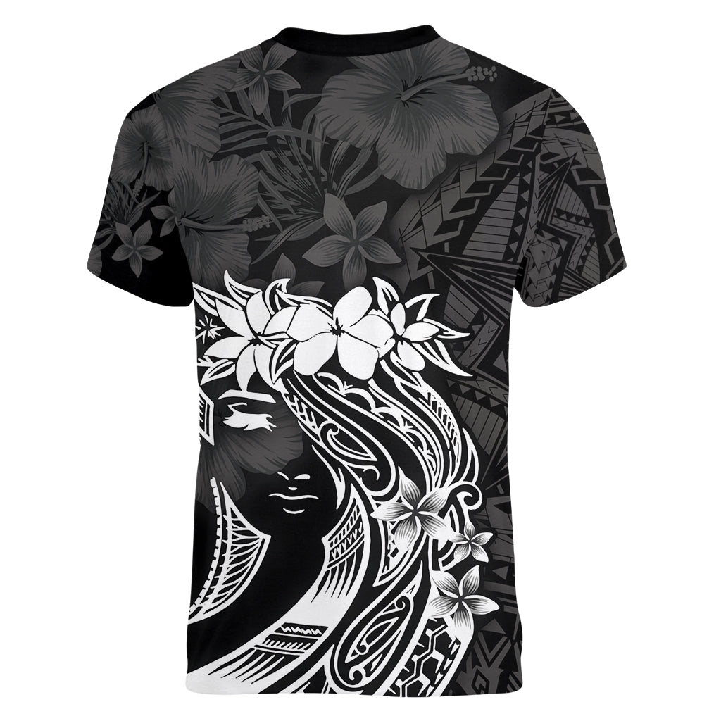 Polynesian Women's Day Women V Neck T Shirt Plumeria Passion - Black LT7 - Polynesian Pride