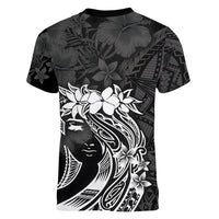 Polynesian Women's Day Women V Neck T Shirt Plumeria Passion - Black LT7 - Polynesian Pride