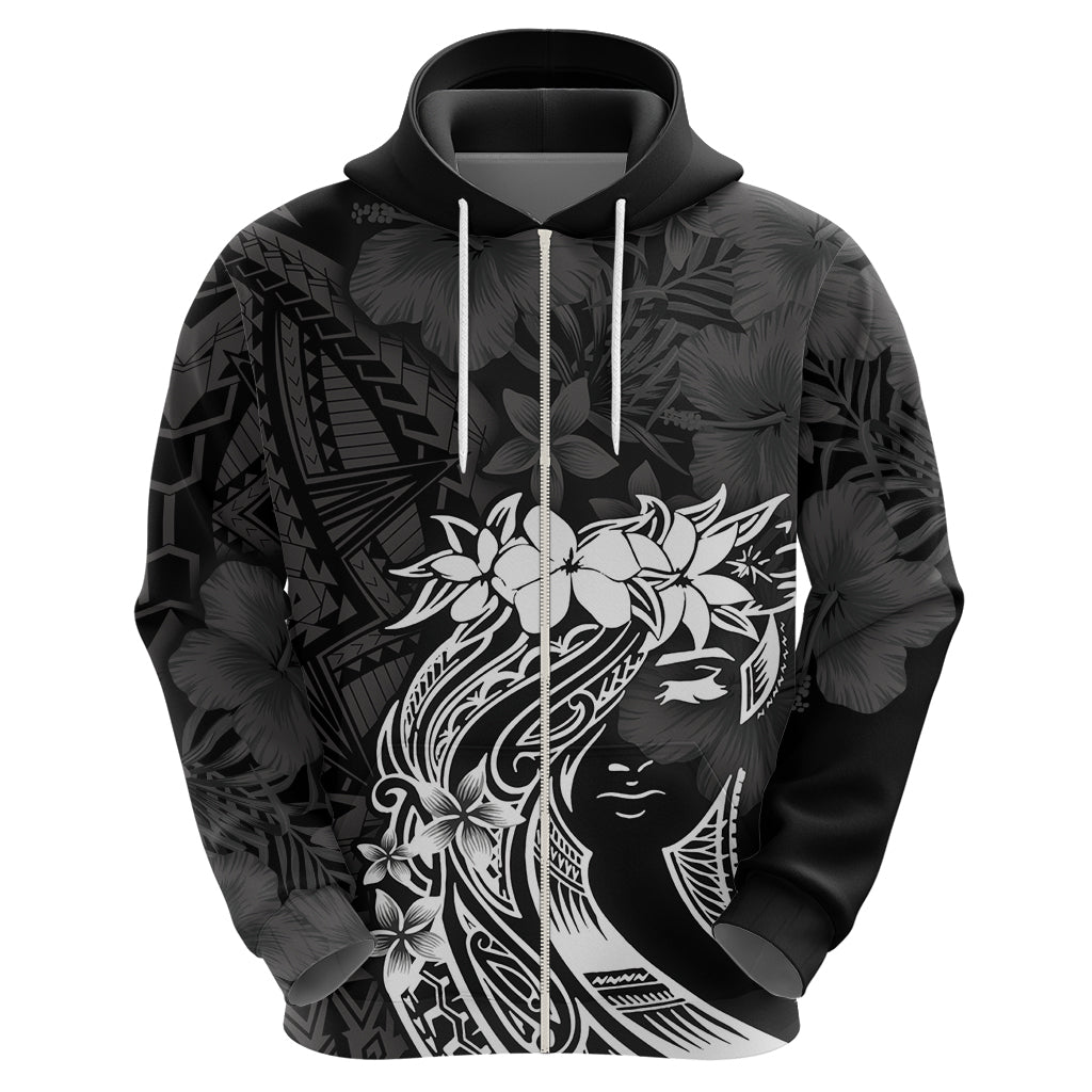 Polynesian Women's Day Zip Hoodie Plumeria Passion - Black LT7 - Polynesian Pride