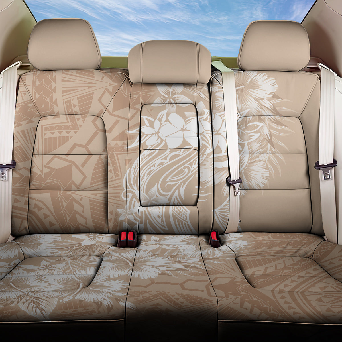 Polynesian Women's Day Back Car Seat Cover Plumeria Passion - Beige LT7