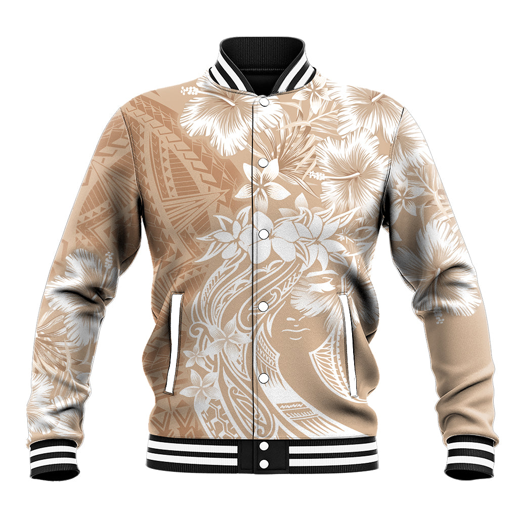 Polynesian Women's Day Baseball Jacket Plumeria Passion - Beige LT7 Unisex Beige - Polynesian Pride