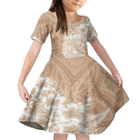 Polynesian Women's Day Family Matching Tank Maxi Dress and Hawaiian Shirt Plumeria Passion - Beige LT7 Daughter's Dress Beige - Polynesian Pride