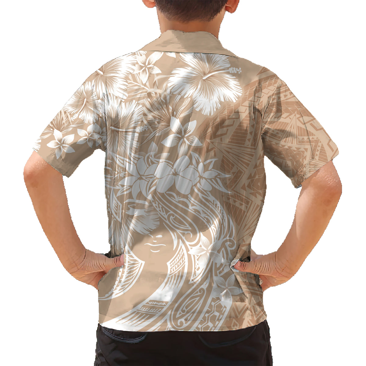 Polynesian Women's Day Kid Hawaiian Shirt Plumeria Passion - Beige LT7 - Polynesian Pride