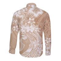 Polynesian Women's Day Long Sleeve Button Shirt Plumeria Passion - Beige LT7 - Polynesian Pride