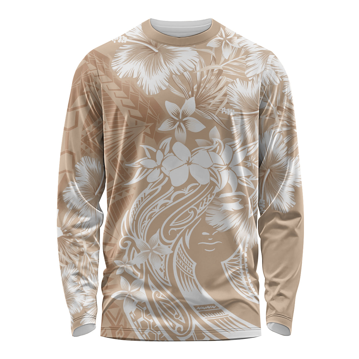 Polynesian Women's Day Long Sleeve Shirt Plumeria Passion - Beige LT7 Unisex Beige - Polynesian Pride