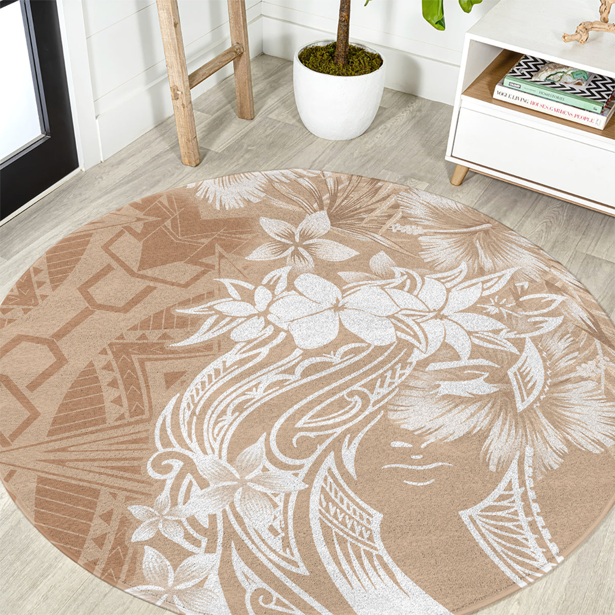 Polynesian Women's Day Round Carpet Plumeria Passion - Beige LT7 Beige - Polynesian Pride