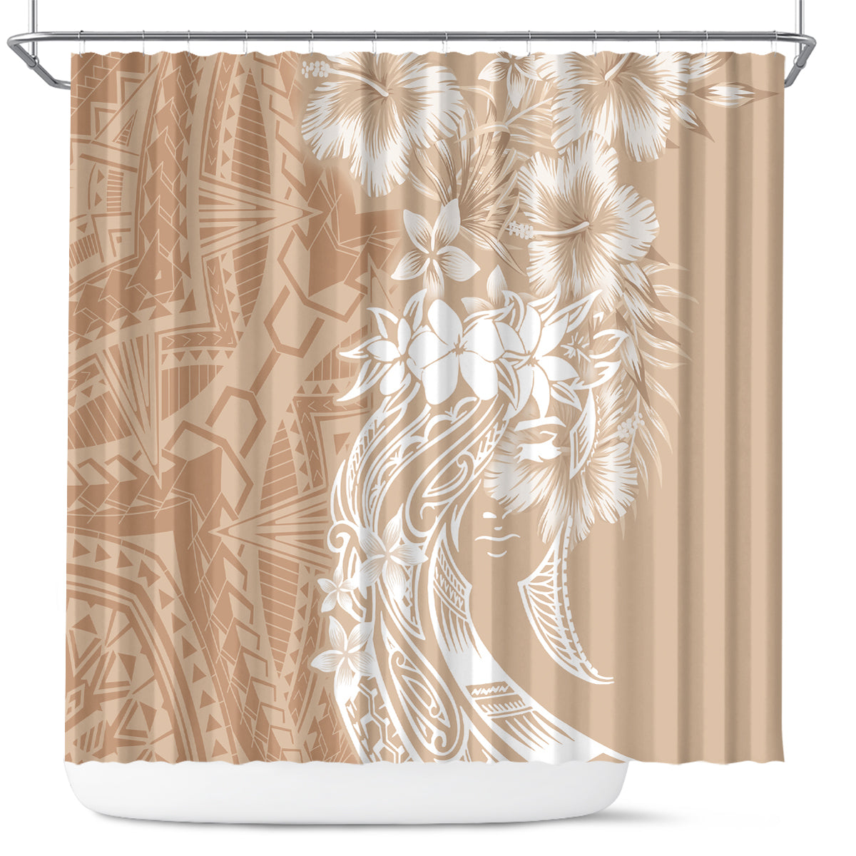 Polynesian Women's Day Shower Curtain Plumeria Passion - Beige LT7 Beige - Polynesian Pride