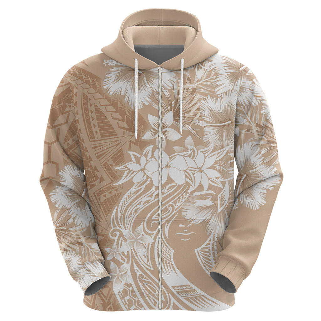 Polynesian Women's Day Zip Hoodie Plumeria Passion - Beige LT7 - Polynesian Pride