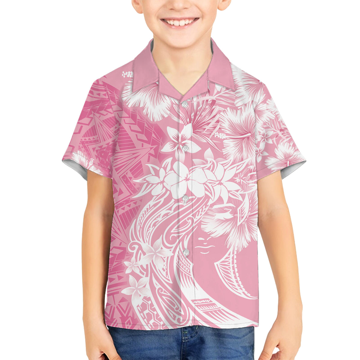 Polynesian Women's Day Family Matching Off Shoulder Long Sleeve Dress and Hawaiian Shirt Plumeria Passion - Pink LT7 Son's Shirt Pink - Polynesian Pride