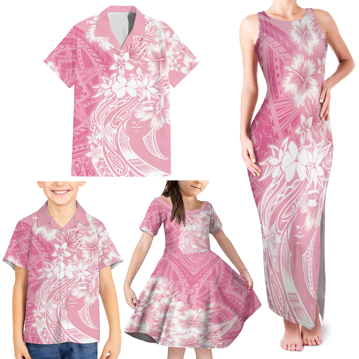 Polynesian Women's Day Family Matching Tank Maxi Dress and Hawaiian Shirt Plumeria Passion - Pink LT7 - Polynesian Pride