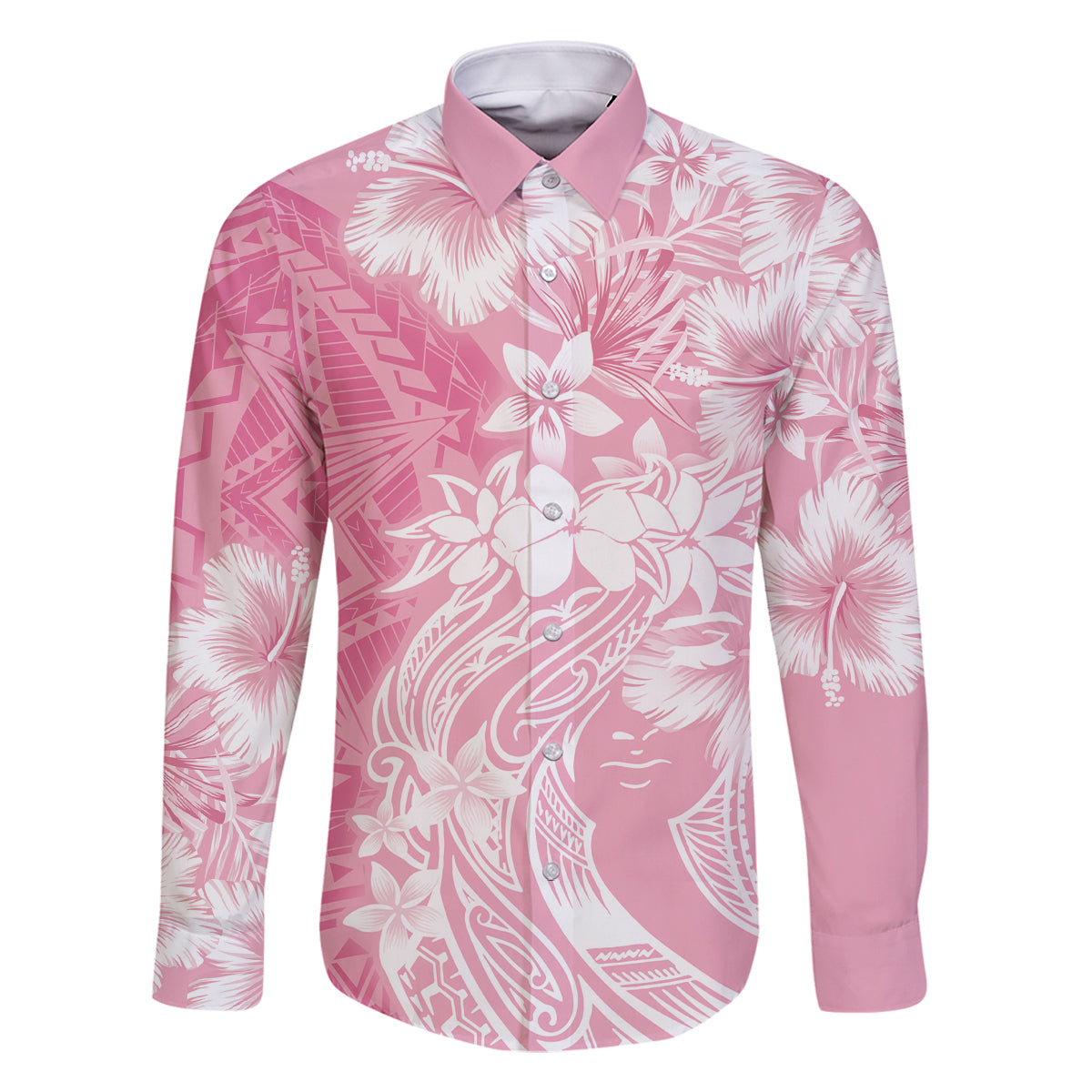 Polynesian Women's Day Family Matching Tank Maxi Dress and Hawaiian Shirt Plumeria Passion - Pink LT7 Dad's Shirt - Long Sleeve Pink - Polynesian Pride