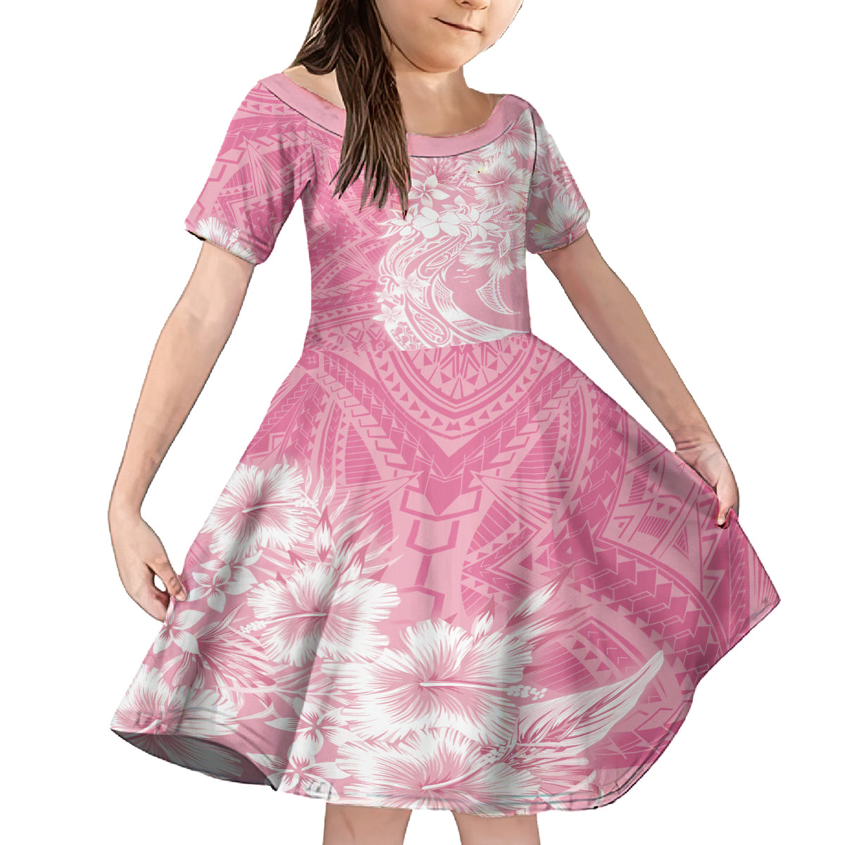 Polynesian Women's Day Kid Short Sleeve Dress Plumeria Passion - Pink LT7 KID Pink - Polynesian Pride
