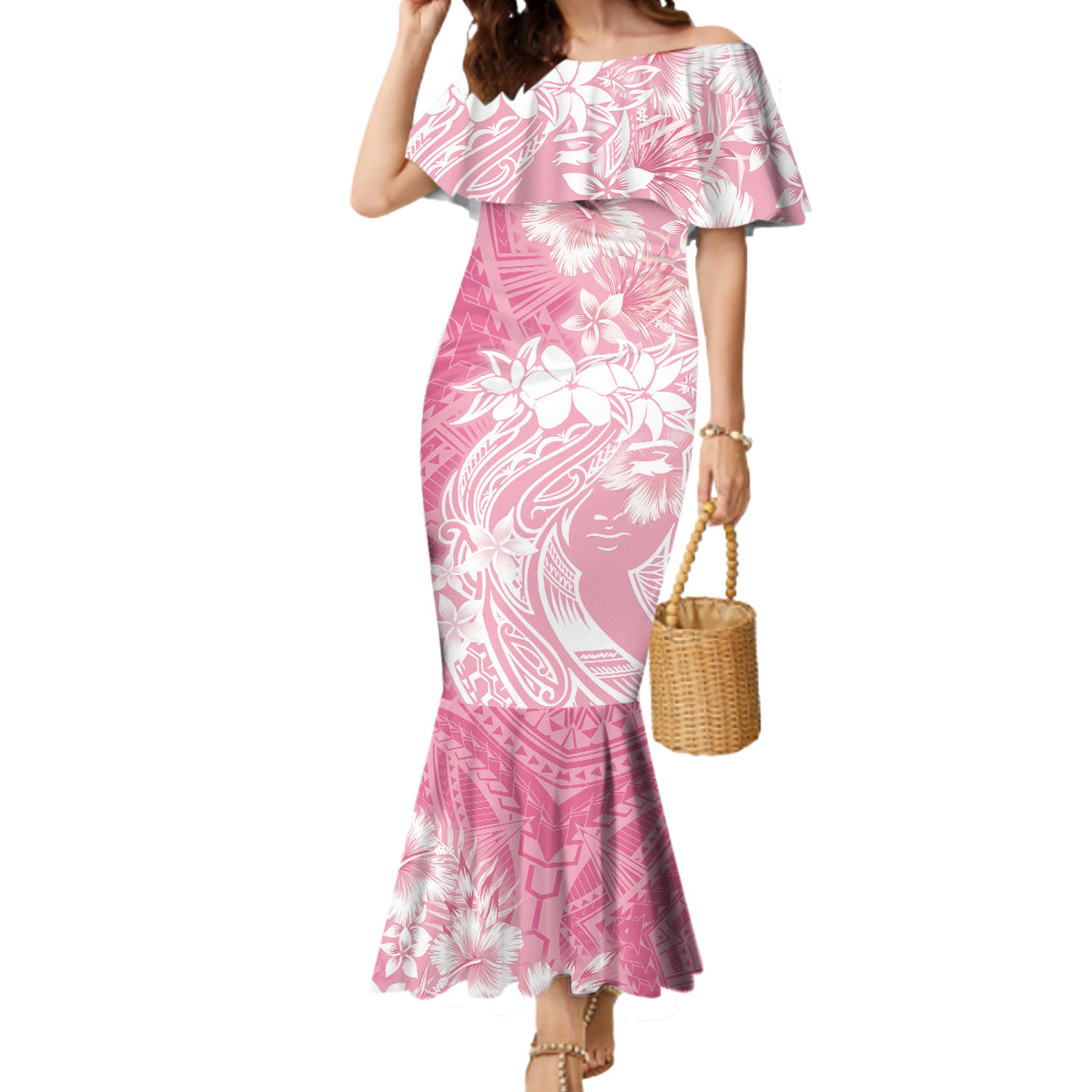 Polynesian Women's Day Mermaid Dress Plumeria Passion - Pink LT7 Women Pink - Polynesian Pride