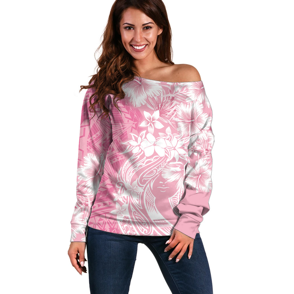 Polynesian Women's Day Off Shoulder Sweater Plumeria Passion - Pink LT7 Women Pink - Polynesian Pride