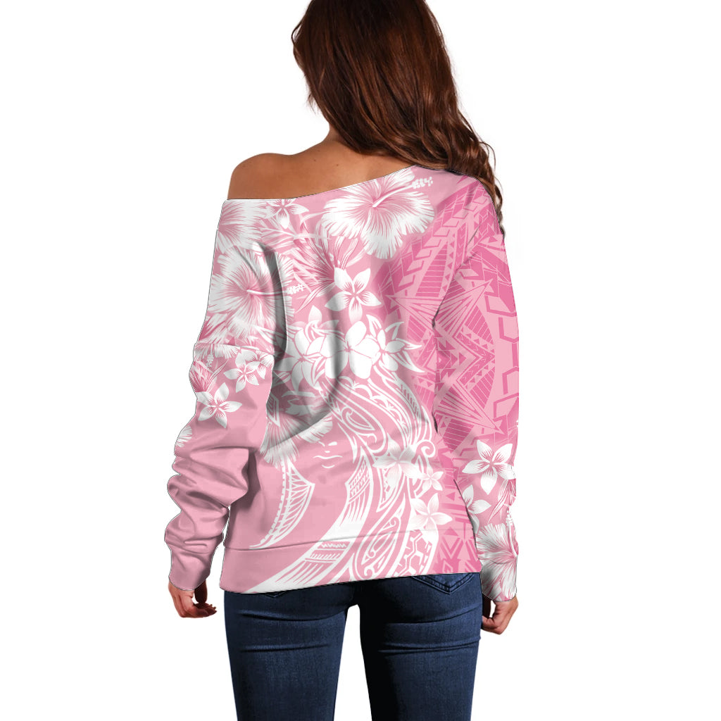 Polynesian Women's Day Off Shoulder Sweater Plumeria Passion - Pink LT7 - Polynesian Pride