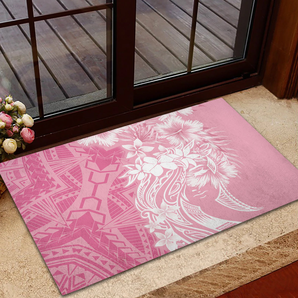 Polynesian Women's Day Rubber Doormat Plumeria Passion - Pink LT7 - Polynesian Pride